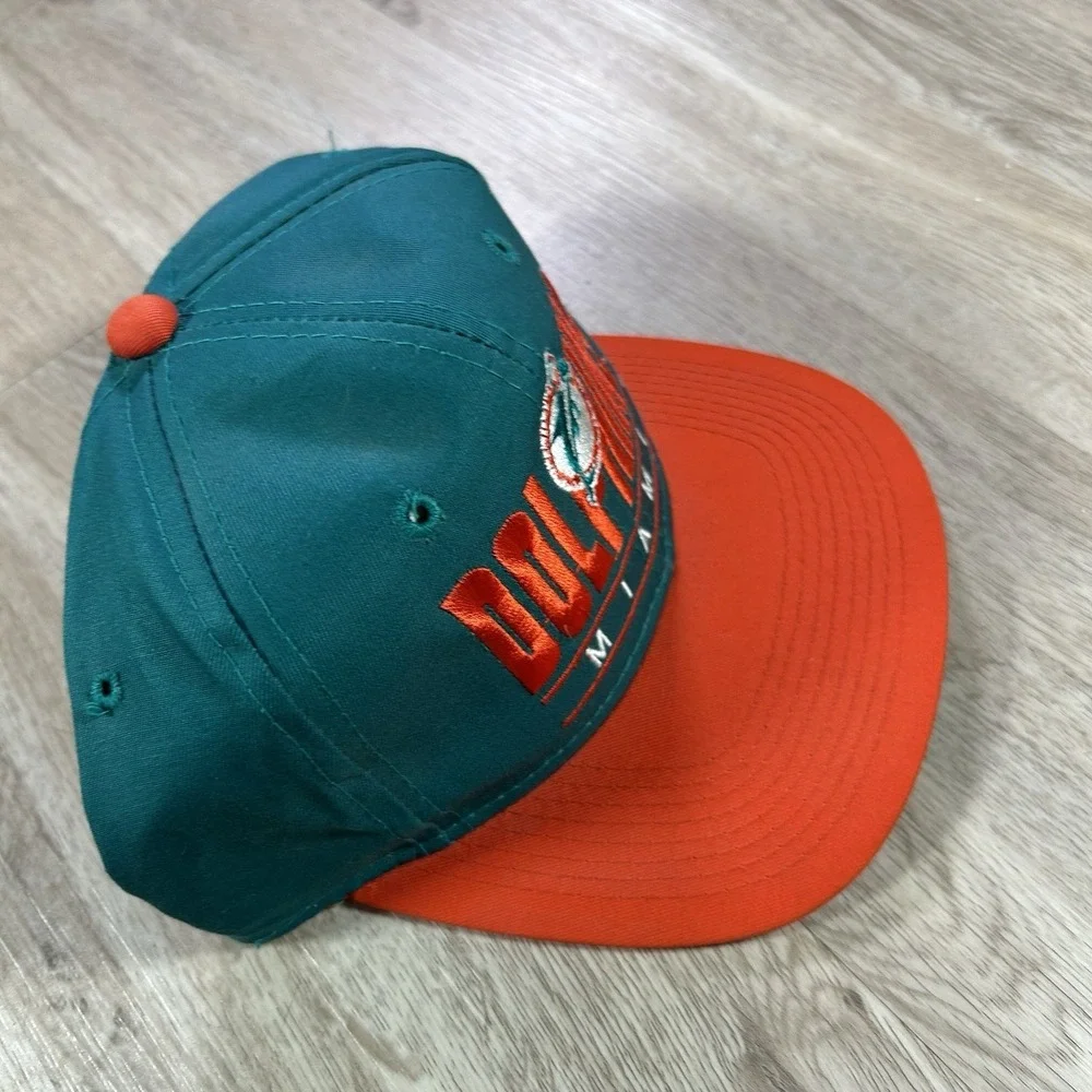 VTG Miami Dolphins Snapback Hat NFL Football Youngan Green Orange Bar Line Cap